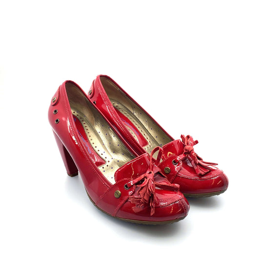 Fergalicious Womens Size 10 Red Patent Leather Heels Pumps Bow Tassle