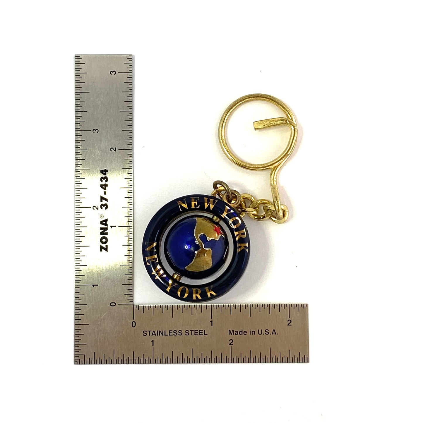 “New York” Goldtone Spinner Globe Travel Souvenir Keychain Key Ring Charm