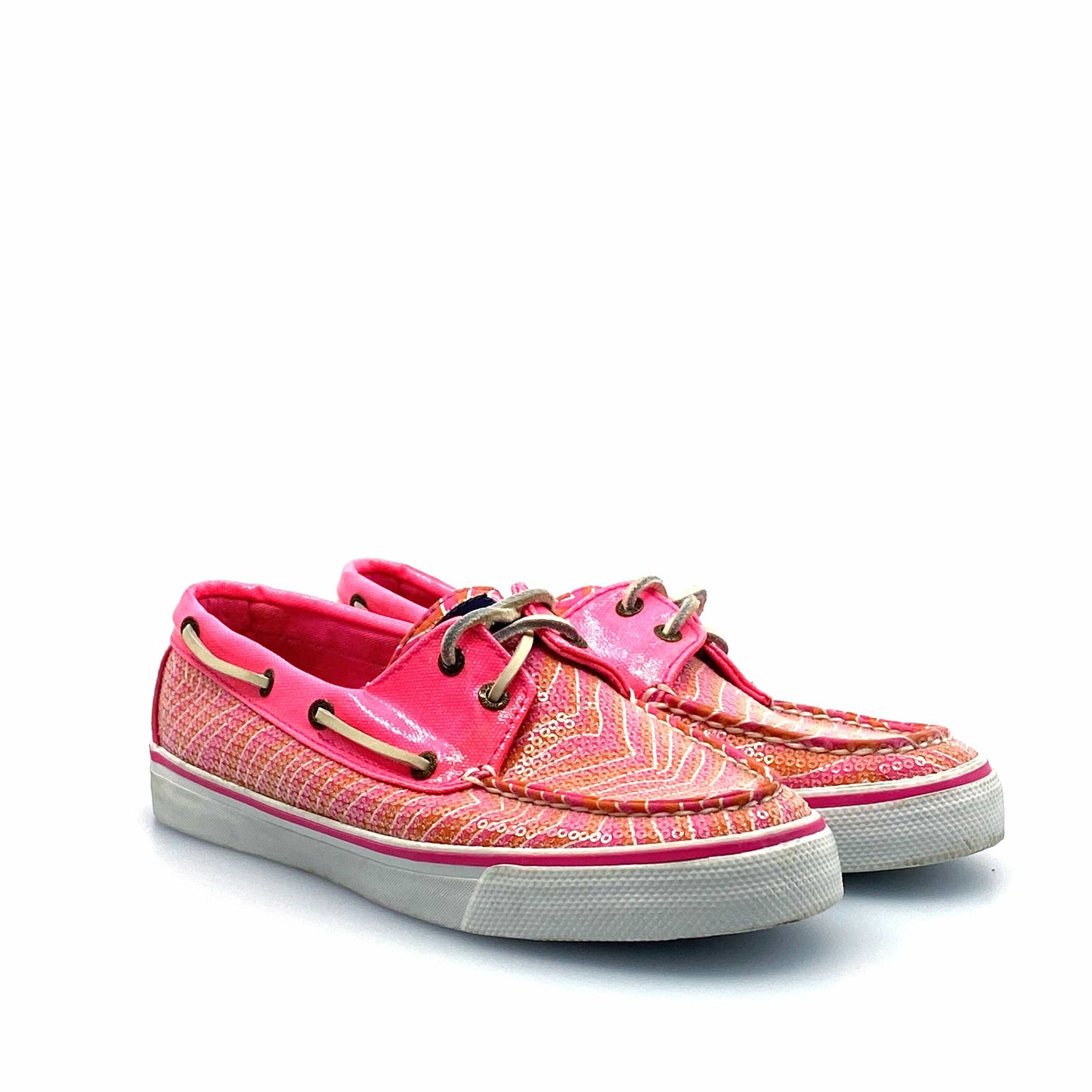 SPERRY Top-Sider Womens Size 6.5M Pink Sequined Boat Shoes Textured Patent Leather