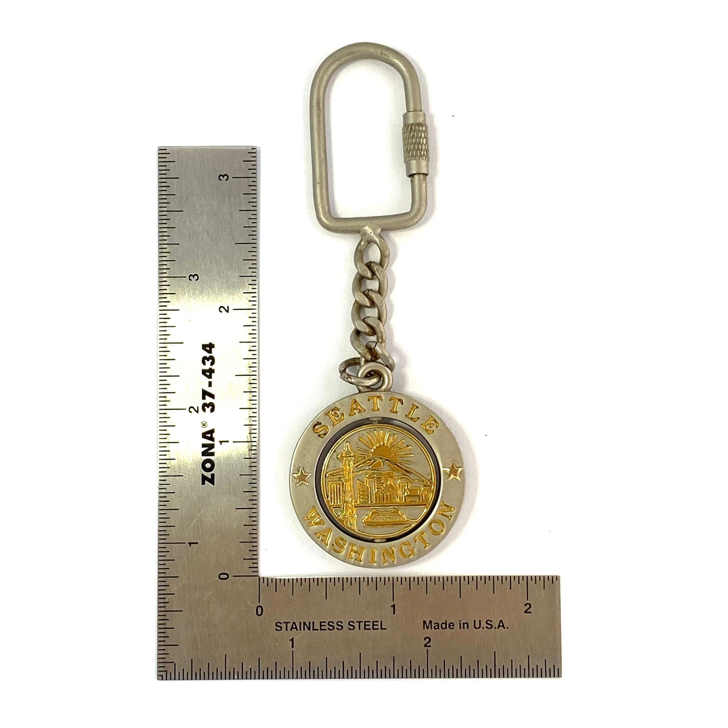 “Seattle Washington” Silver/Gold Spinner Travel Souvenir Keychain Key Ring Charm