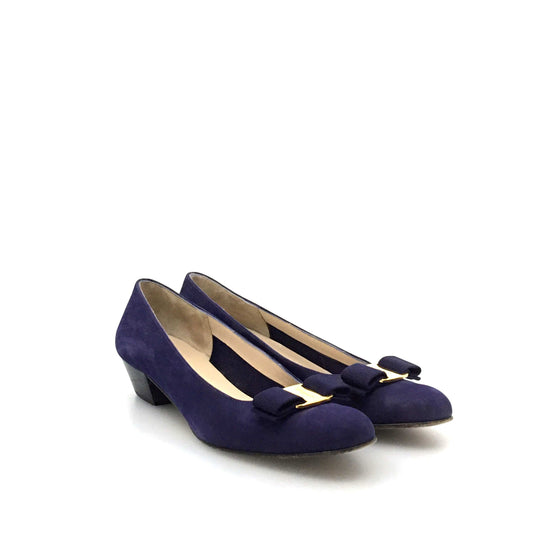 Salvatore Ferragamo Womens Blue Leather Heels Pumps Shoes 8.5 AAAA