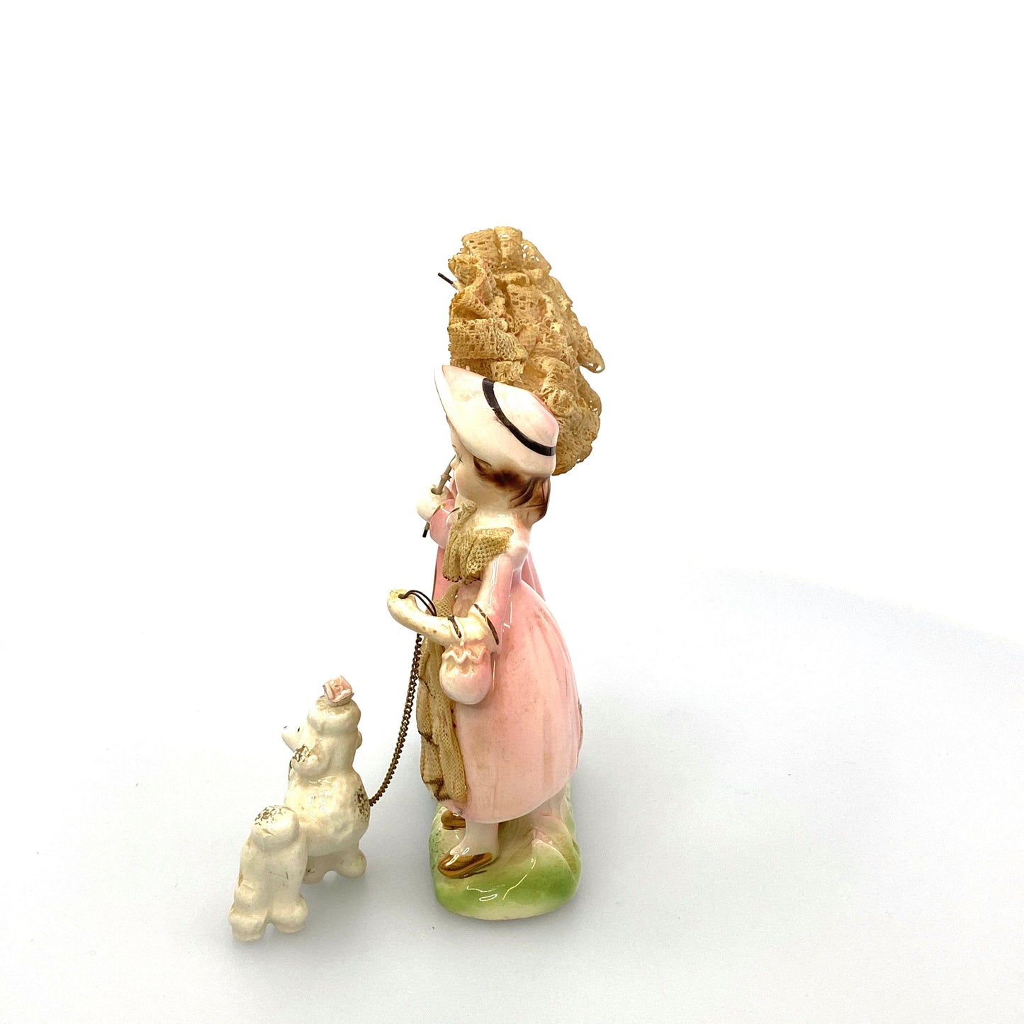 Vintage 6” Porcelain Figurine Lace Accents Victorian Era Boy, Girl and Poodle