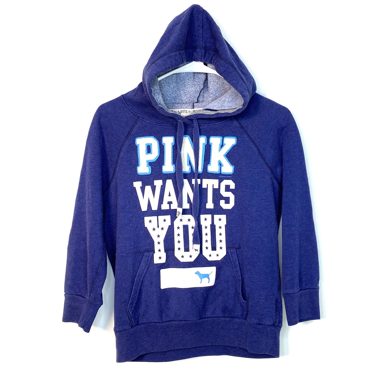 PINK by Victorias Secret Pullover Hoodie Sweatshirt Size S Blue ¾ Sleeve