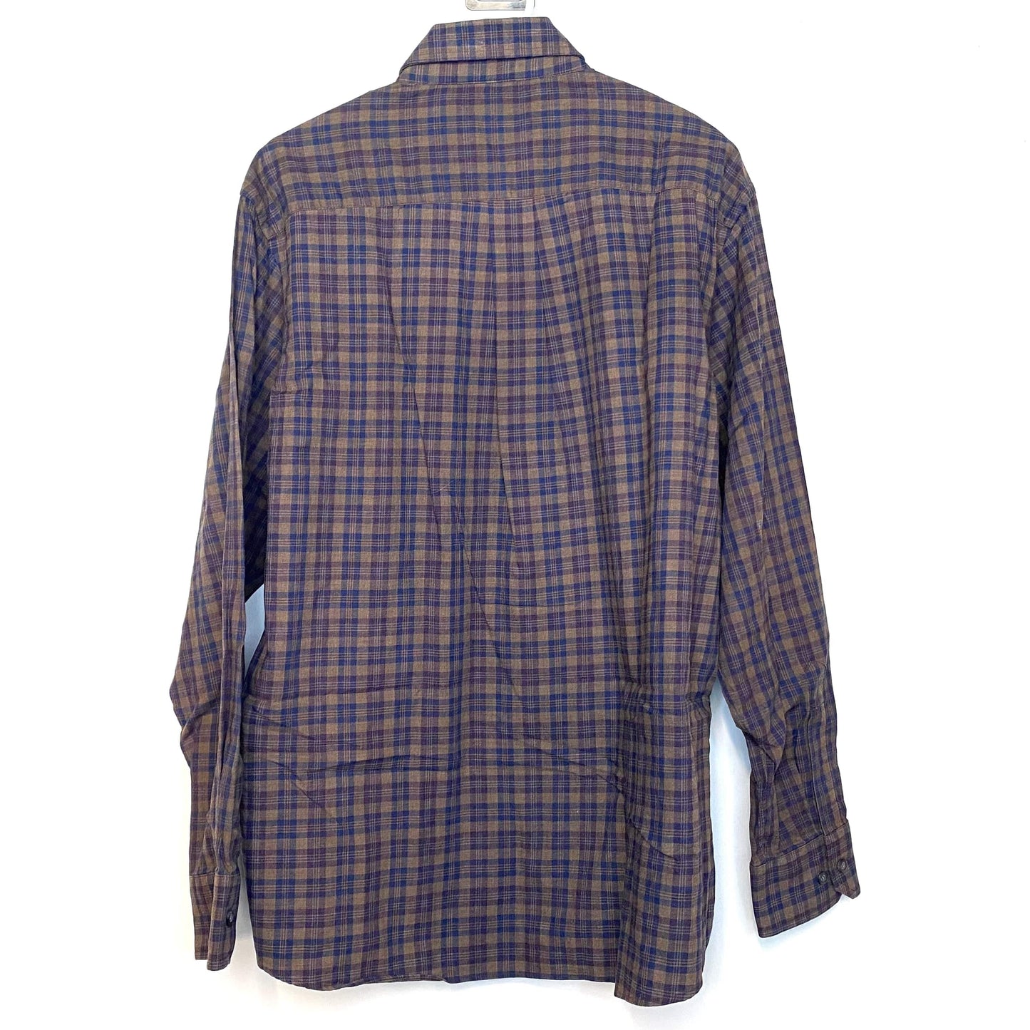 Scott Barber Mens Dress Shirt Size L Brown Blue Purple Plaid Button-Up L/s