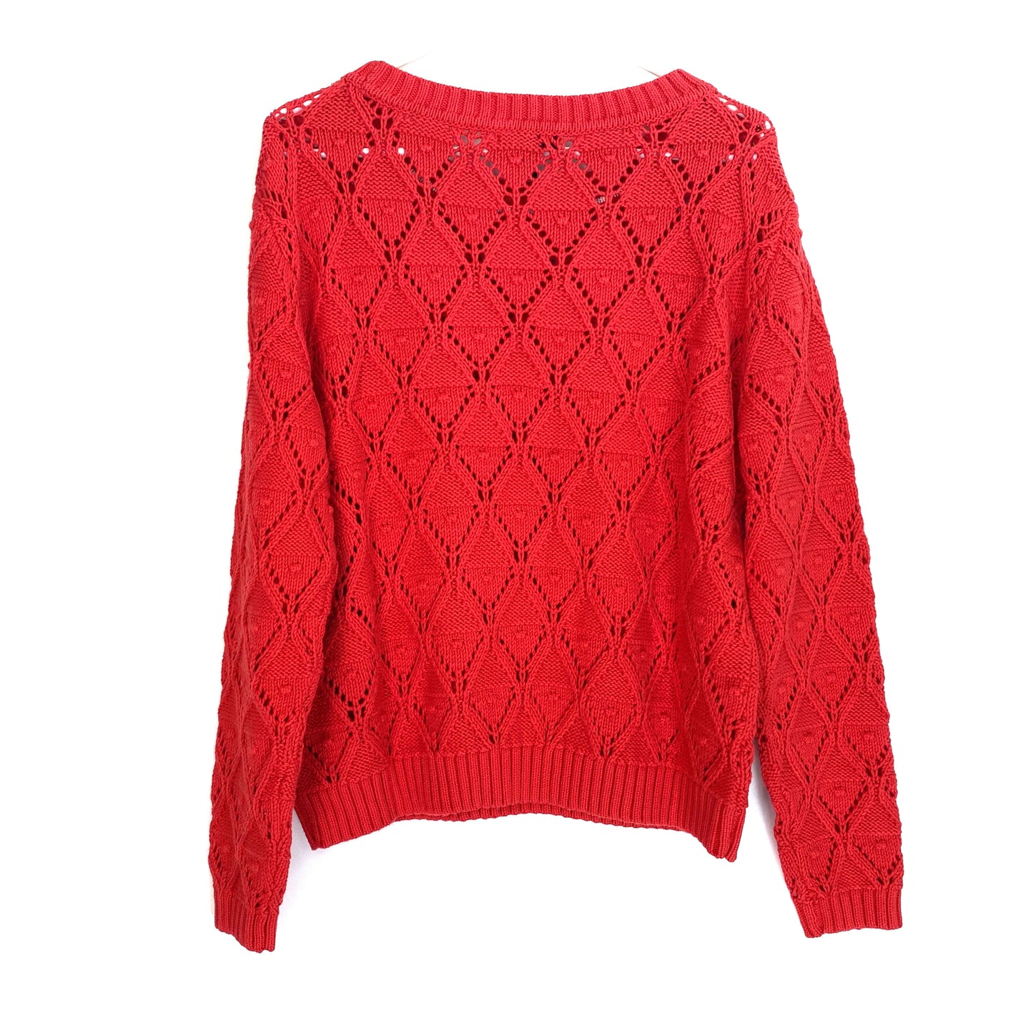 Tommy Hilfiger Womens Crocheted Knitted Sweater, Red Diamond Pattern - Size XL