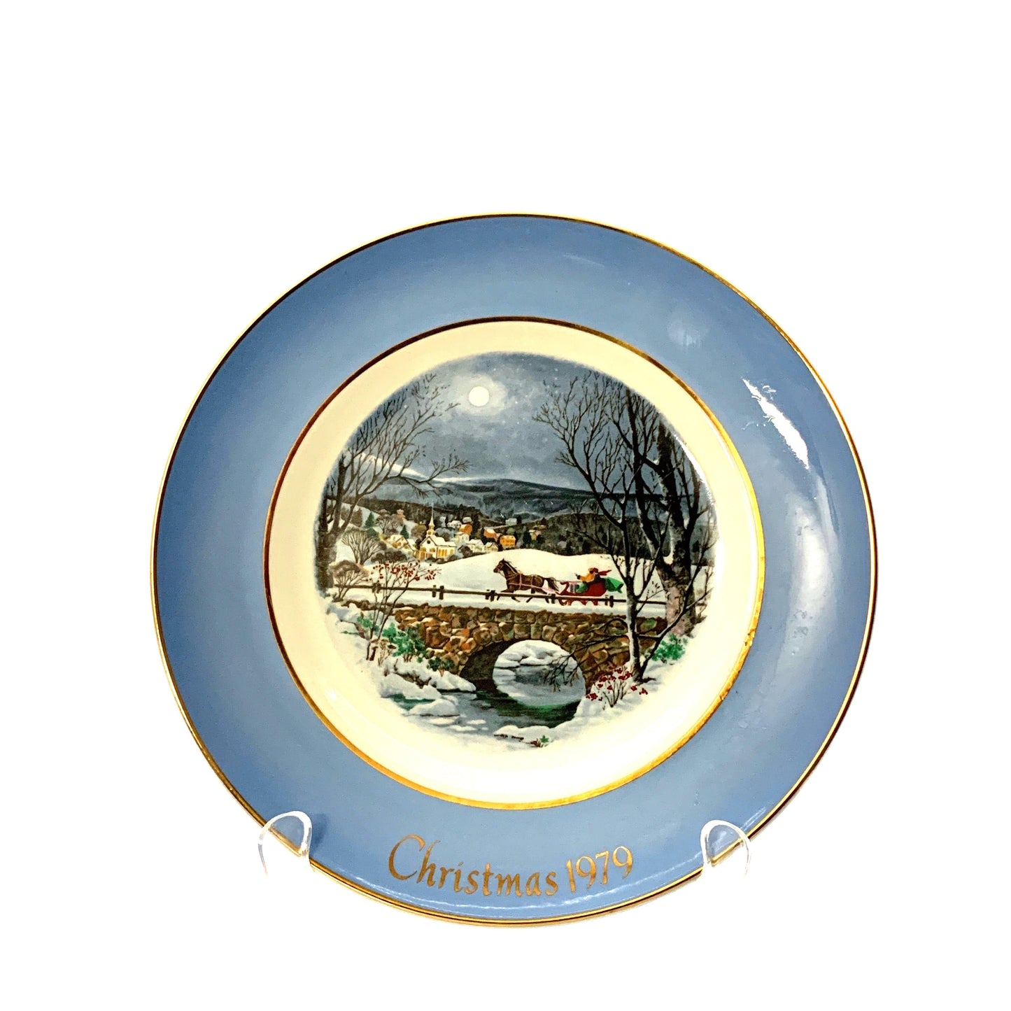 Vintage Avon Christmas Plate Series Seventh Edition “Dashing Through The Snow” 1979