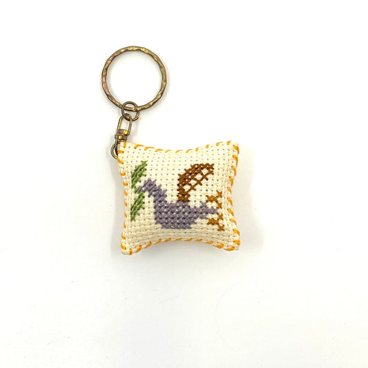 “PEACE” Dove Olive Branch Pillow Keychain Religious Charm