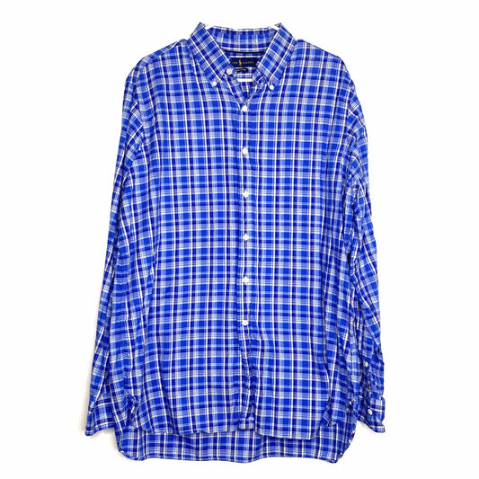 Ralph Lauren Mens Size XL Blue White Plaid Luxury Oxford Dress Shirt Button-Up L/s