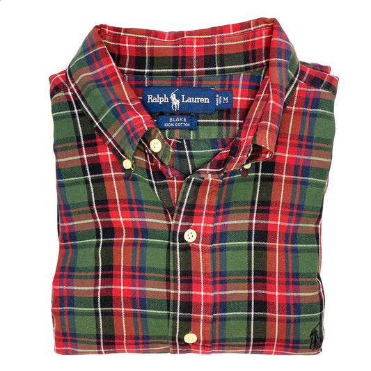 Ralph Lauren Mens Size M Red Green Blue Plaid Blake Dress Shirt Button-Up L/s