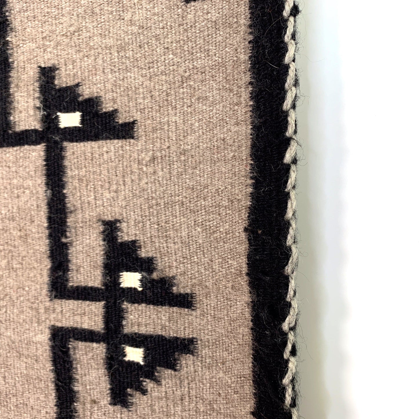 Vintage Navajo Hand-Woven Gray Brown Geometric Kilim Rug by Lena Begay 45” x 25”