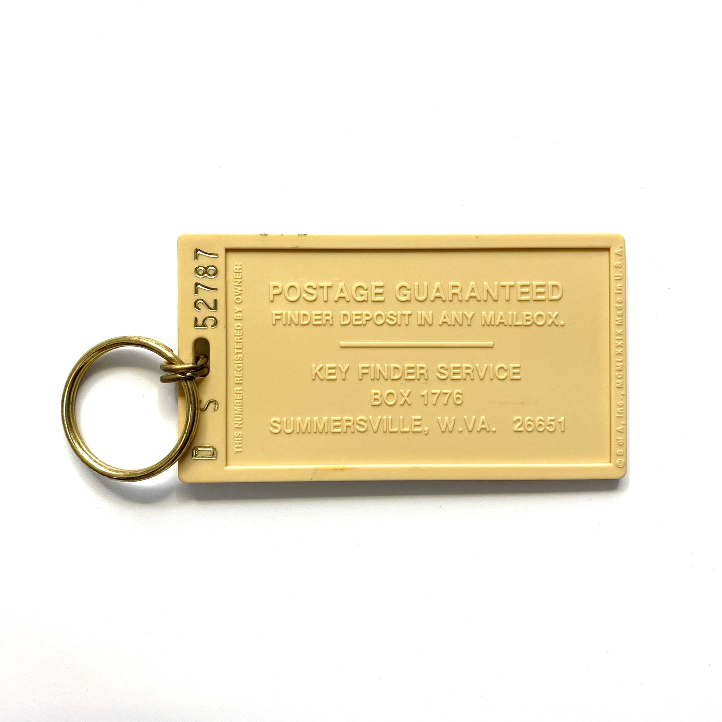 Vintage Key Finder Service "A hug would make my day." Keychain Key Ring Plastic Rectangle Beige