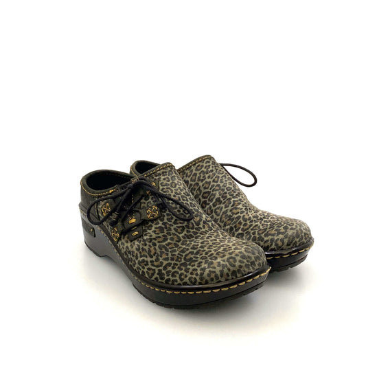Born Womens Size 6/36½ Leopard Print Slip On Mules Clogs Shoes