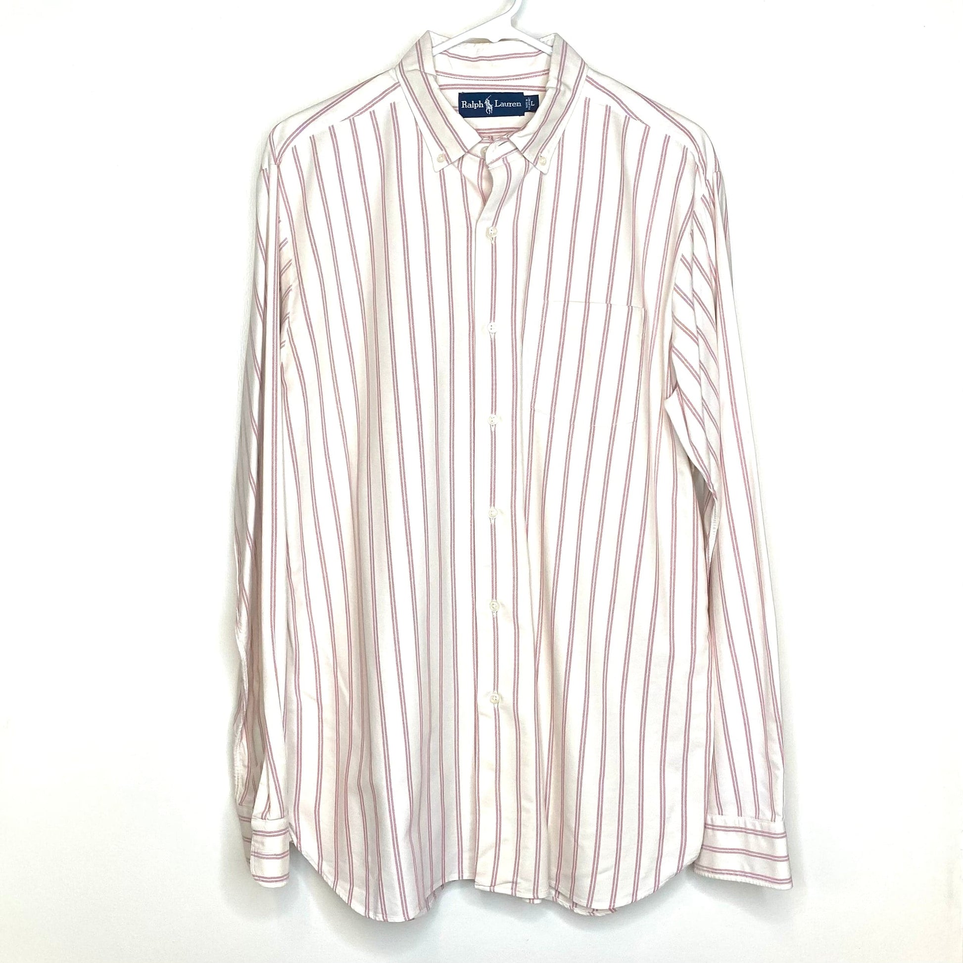 Polo Ralph Lauren Mens Size L White Pink Striped Dress Shirt Button-Up –  Parsimony Shoppes