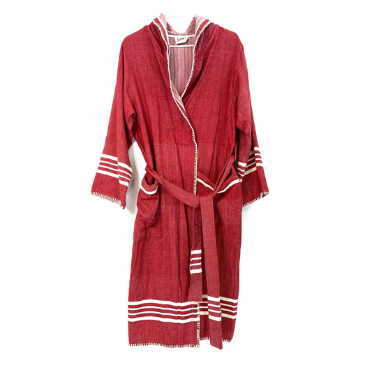 Lalay KKL Model Womens Size S Red Bathrobe Waist Tie And Hood Soft