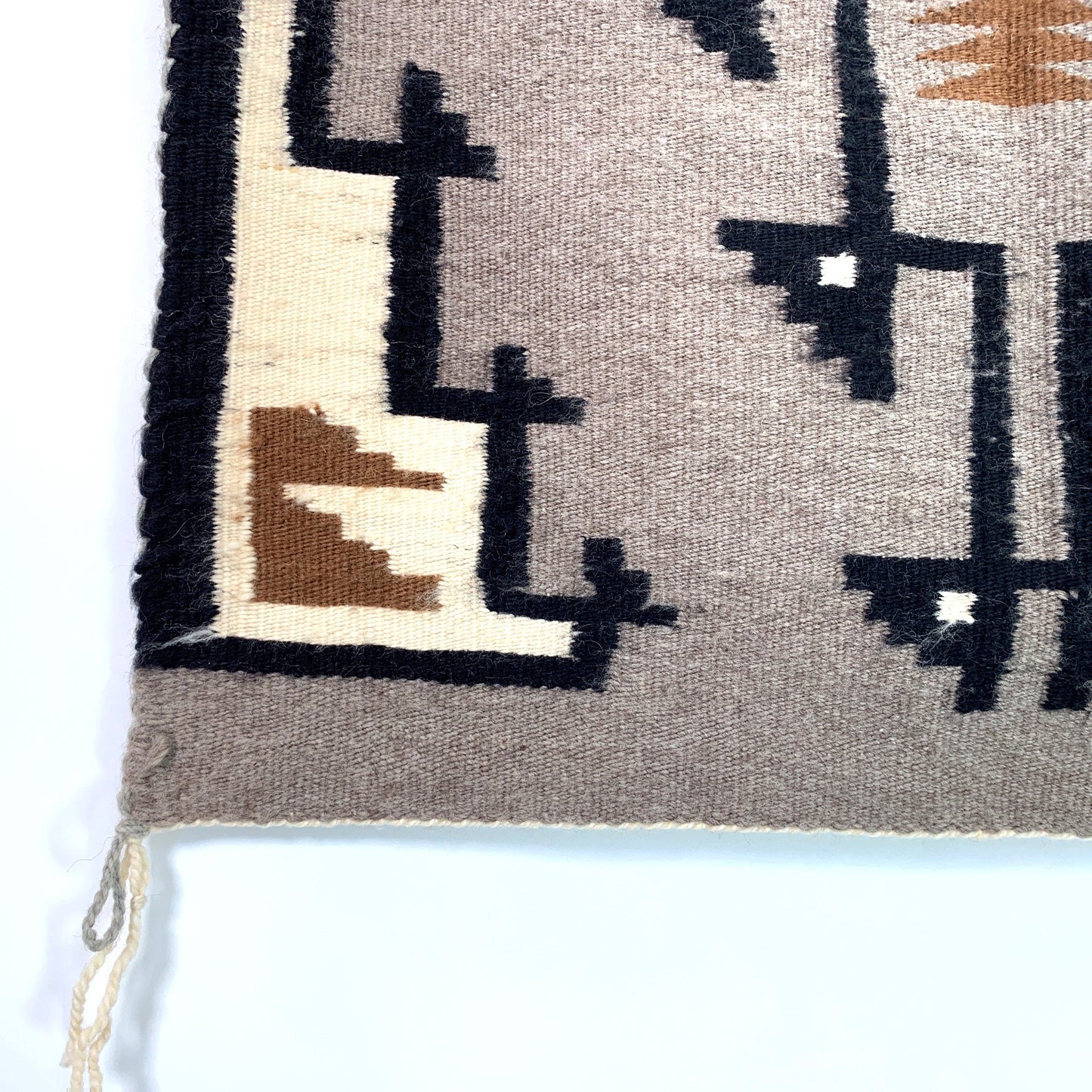 Vintage Navajo Hand-Woven Gray Brown Geometric Kilim Rug by Lena Begay 45” x 25”