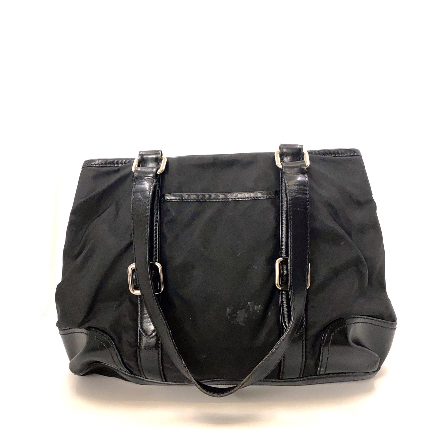PRADA | Womens Nylon/Leather Expandable Shoulder Tote Snaps Nero | Color: Black | Size: L | Pre-Owned