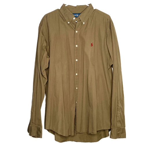Ralph Lauren Mens Size XL Solid Brown Dress Shirt Button-Up L/s