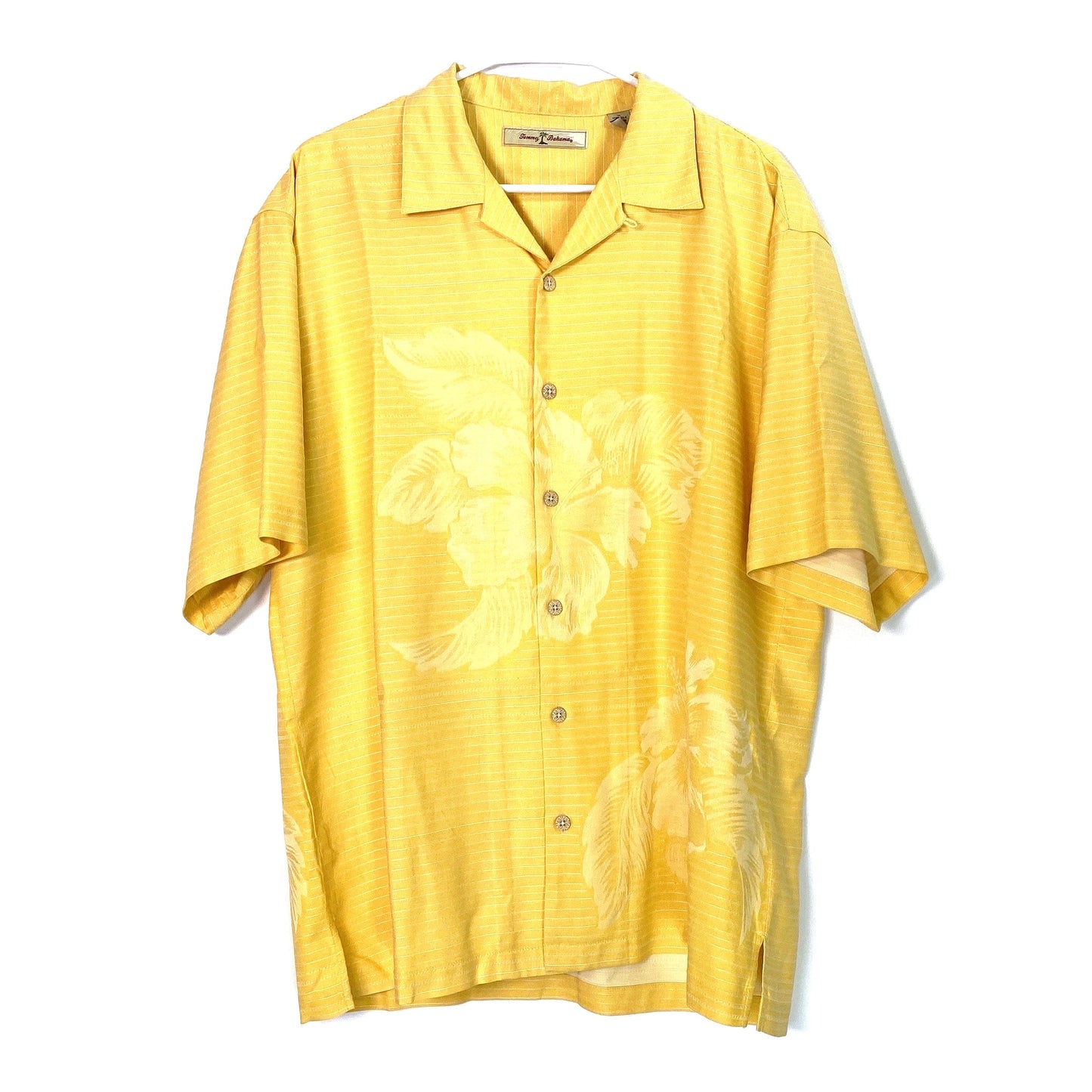 Vintage Tommy Bahama Mens Size M Yellow Silk Hawaiian Shirt Button-Up S/s