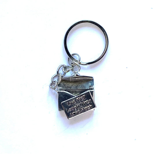 Silver Envelope w/Note “Live Well, Laugh Often, Love Much” Fashion Keychain Key Ring Metal