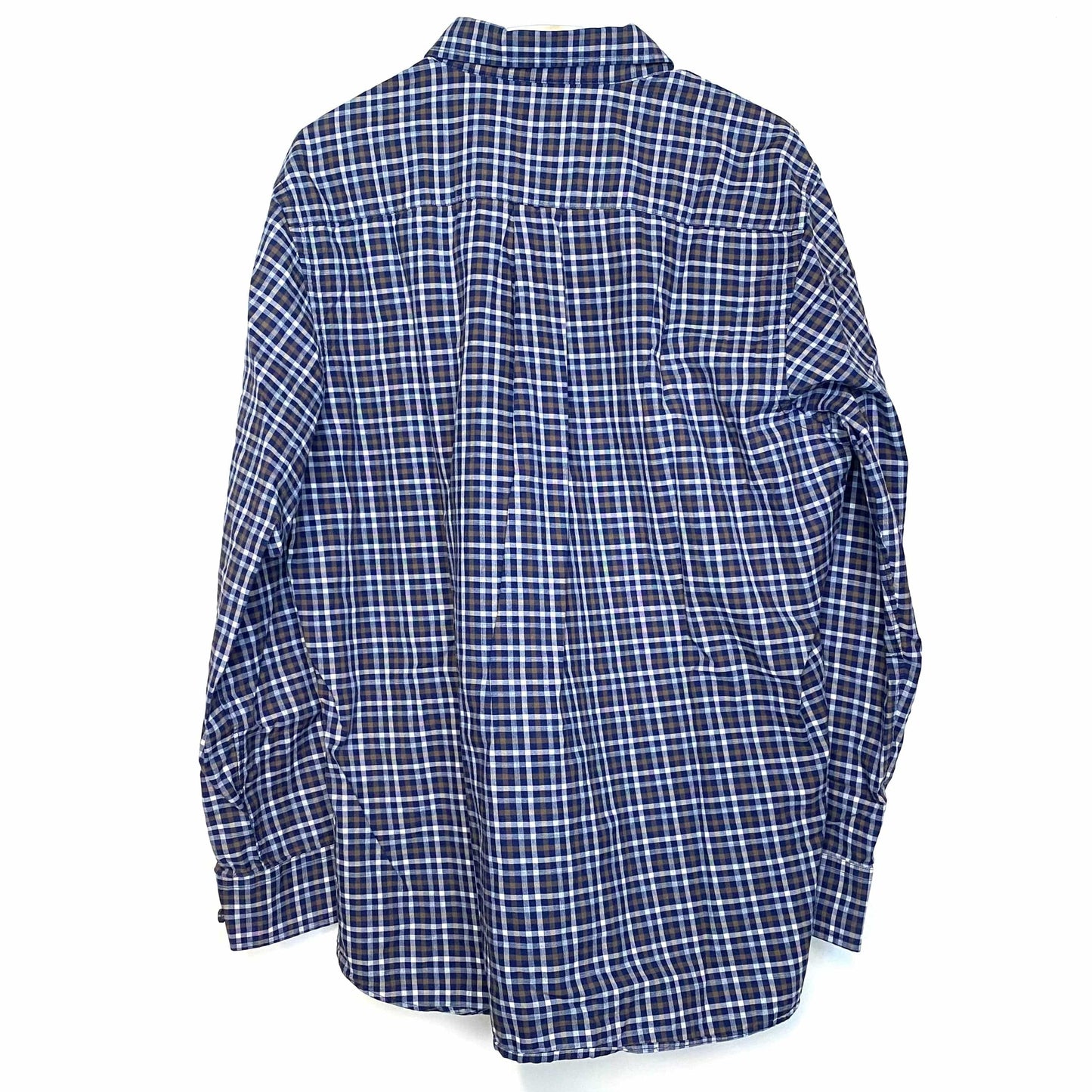 Scott Barber Mens Dress Shirt Size L Brown Blue White Plaid Button-Up L/s