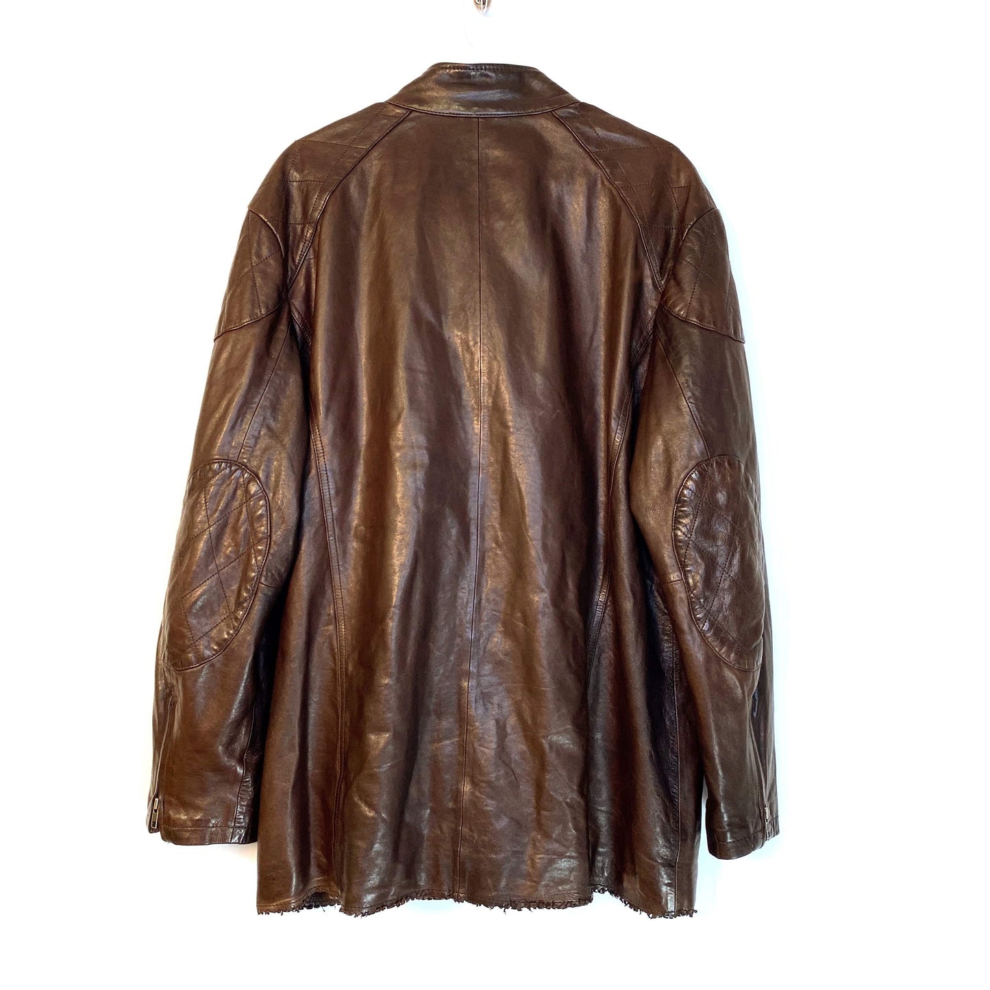 Tre Vero Mens Size XL Brown Leather Biker Jacket Zip-Up L/s