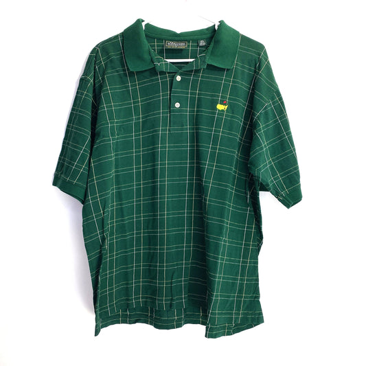 Masters Collection Mens Size XL Green White Windowpane Check Polo Golf Shirt S/s