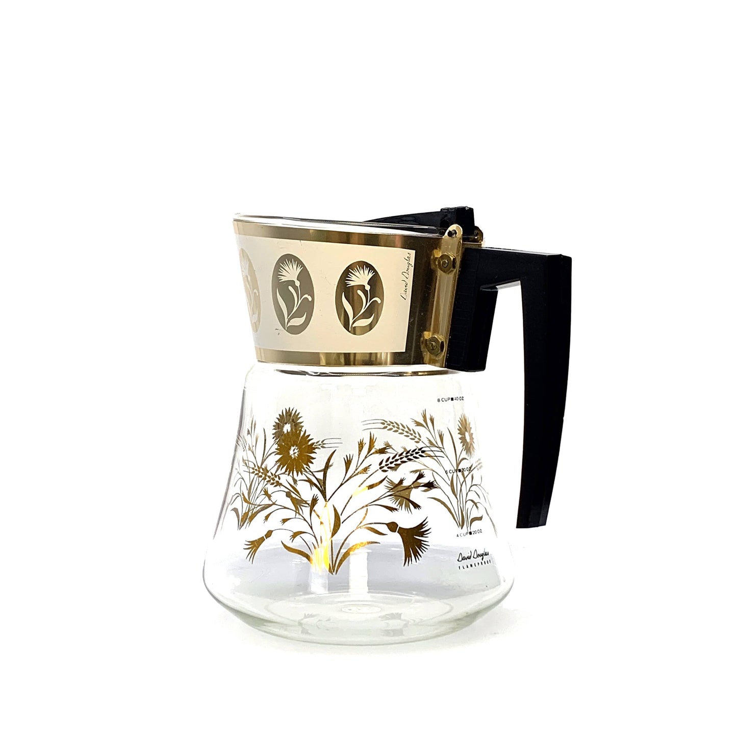 Vintage David Douglas 6 Cup Coffee Carafe Gold Wheat Design