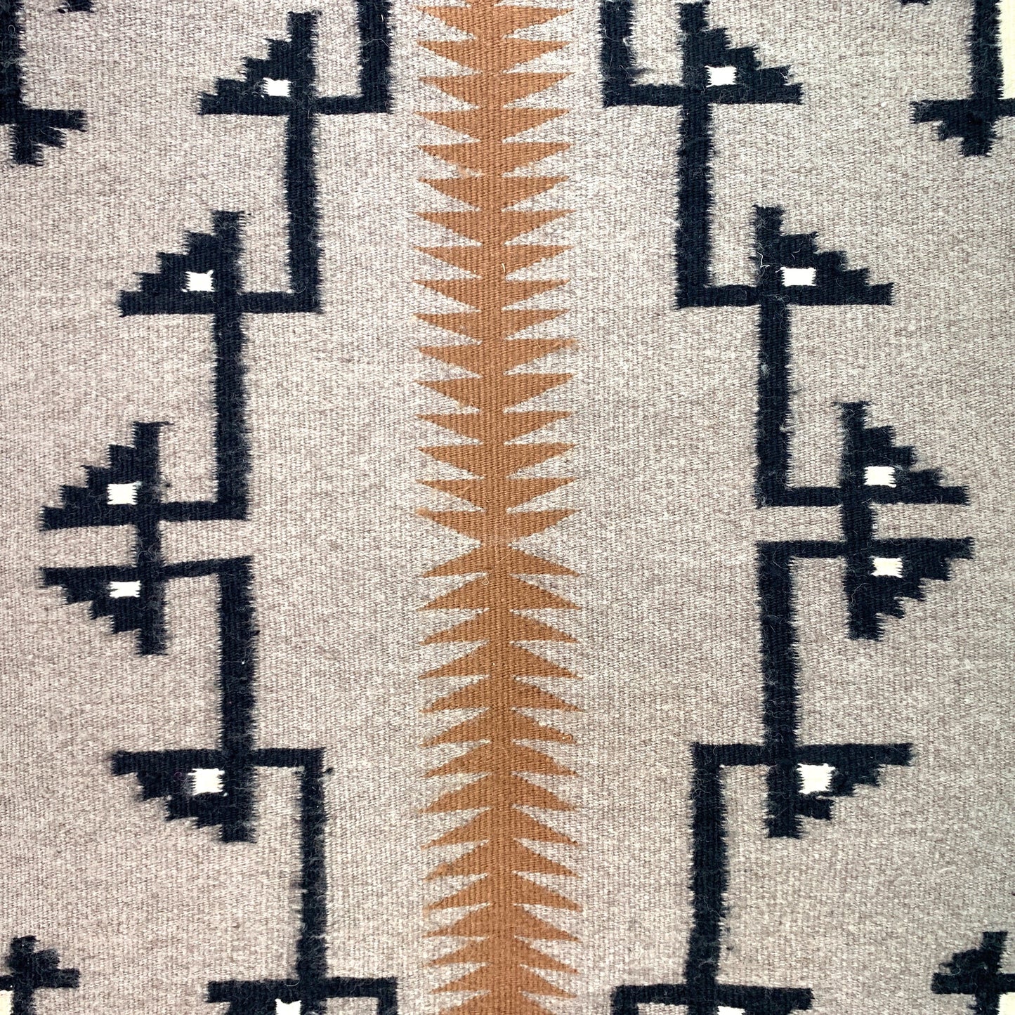 Vintage Navajo Hand-Woven Gray Brown Geometric Kilim Rug by Lena Begay 45” x 25”