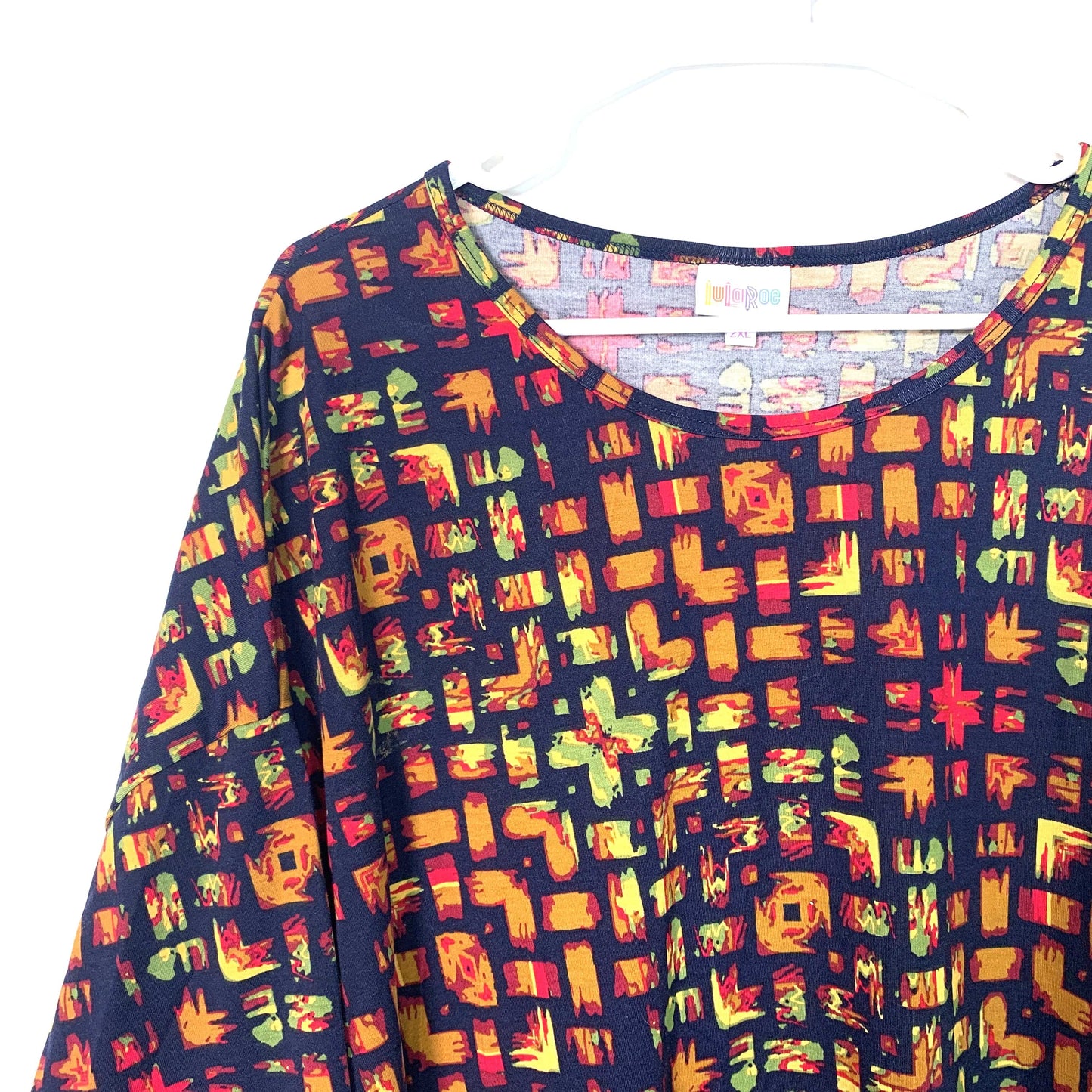 LulaRoe Womens Size 2XL Multicolor Irma Shirt Top Block Pattern