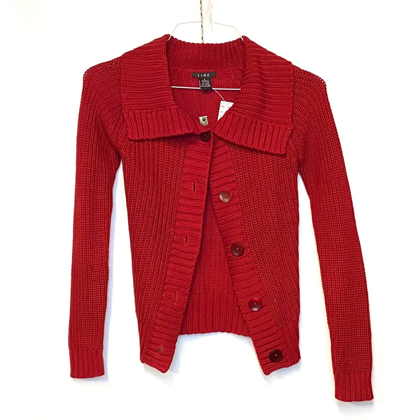 Link Womens Size S Red Sweater Button-Up Shawl Collar NWT