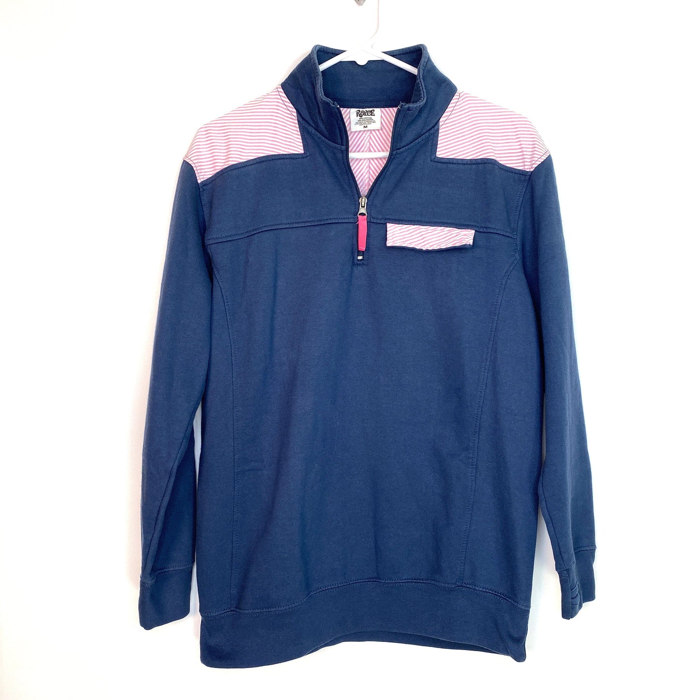 Royce Womens Size M Blue w/ Pink White Seersucker ¼ Zip Sweatshirt