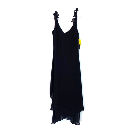 Virgo Women Black Dress Size 8 with Tied Straps And Flutter Hem Fully Lined