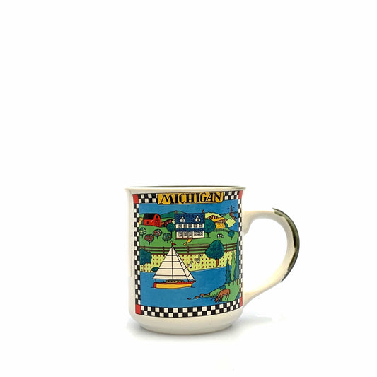 Michigan Souvenir Tourism Coffee Cup 12 Oz. White Multicolor Places