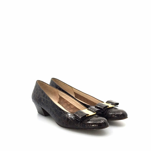 Salvatore Ferragamo Womens Brown Patent Leather Heels Pumps Shoes 8 AAAA