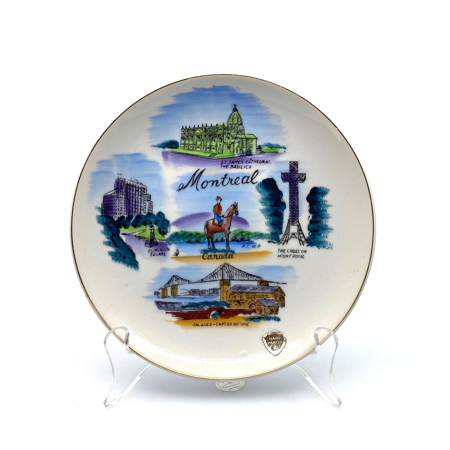Vintage Montreal Canada Hand Painted Souvenir Collectible Plate, White - 8”