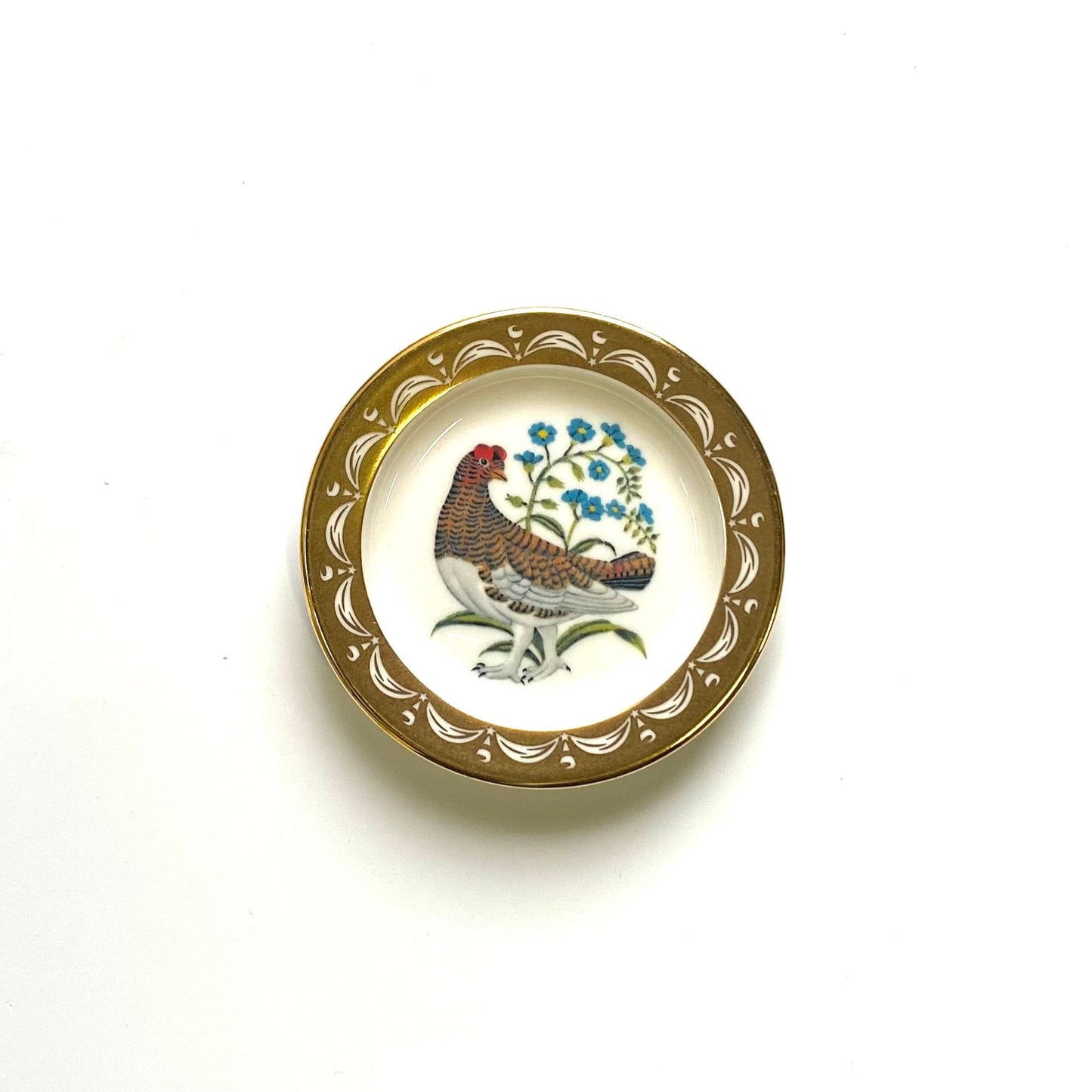 Franklin Porcelain State Birds and Flowers Miniature Plate ALASKA Willow Ptarmigan / Forget-Me-Not