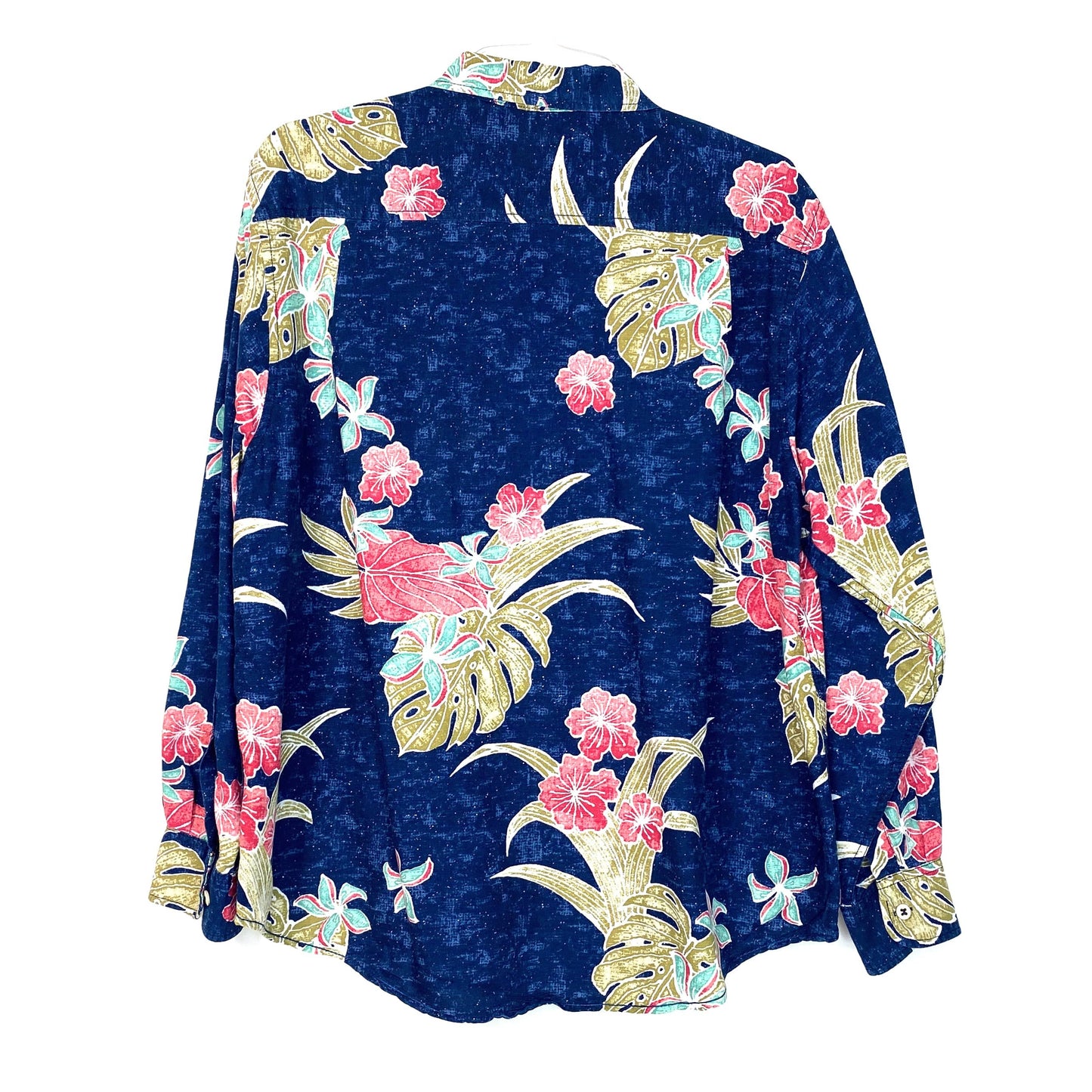 Caribbean Mens Size XL Blue Hawaiian Shirt Tropical Pattern Long Sleeve