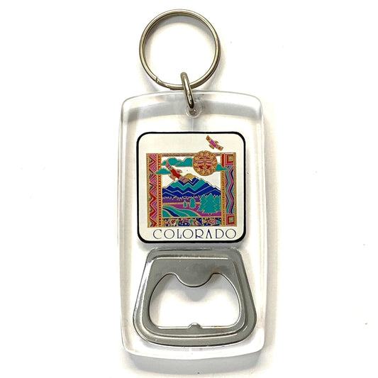 Vintage Colorado Travel Souvenir Keychain Key Ring Rectangle Clear Acrylic