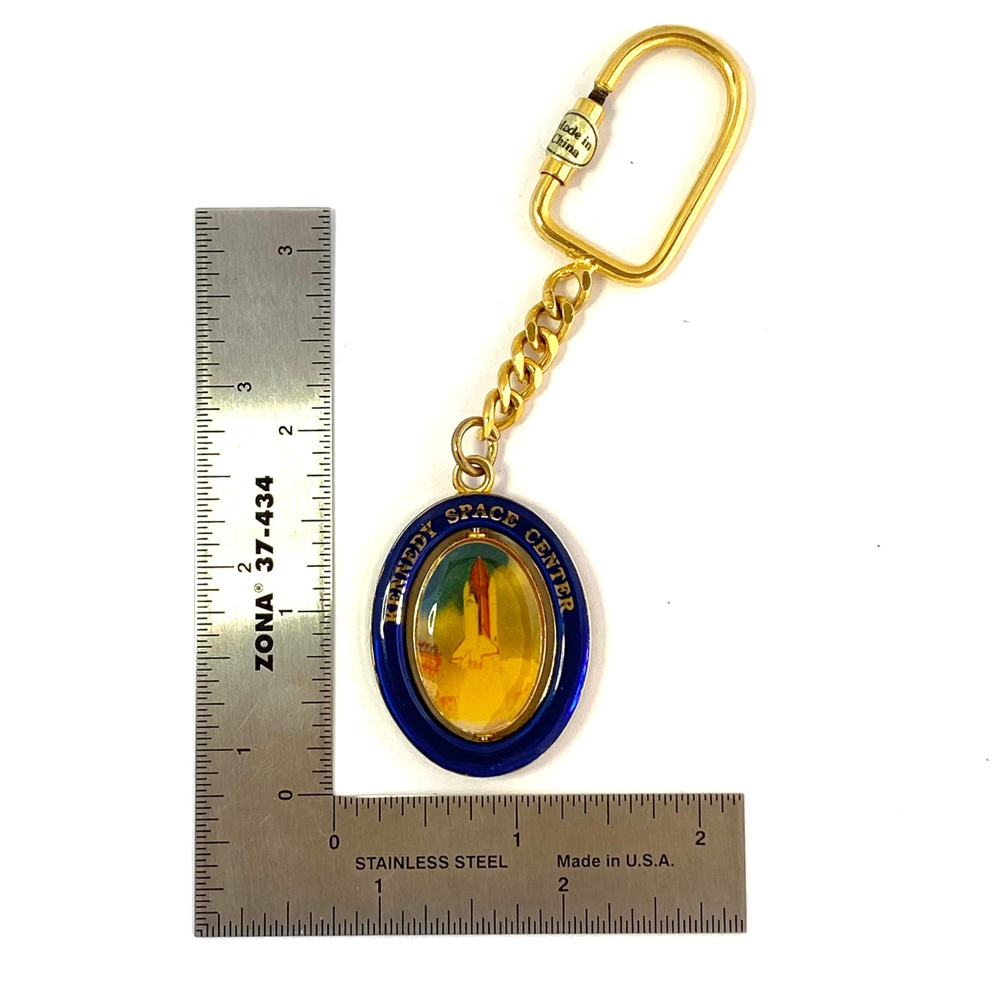“Kennedy Space Center” Goldtone Spinner Travel Souvenir Keychain Key Ring Charm