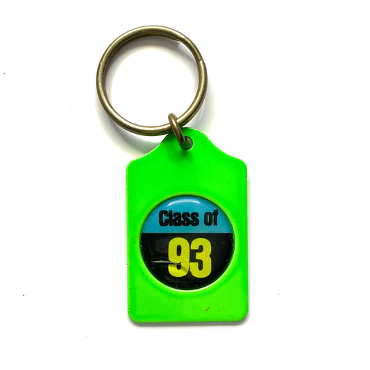 Vintage Class of 93  Keychain Key Ring Metal Rectangle Green
