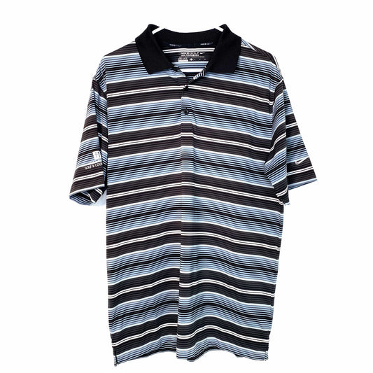 Nike Mens Size M Gray Black Striped Golf Shirt Dri-Fit Tour Performance Polo