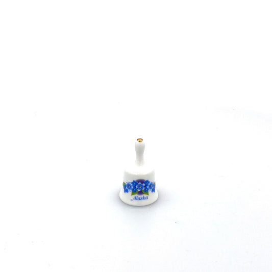 Vintage Miniature Hand Bell Travel Tourism Collectible White Porcelain - ALASKA