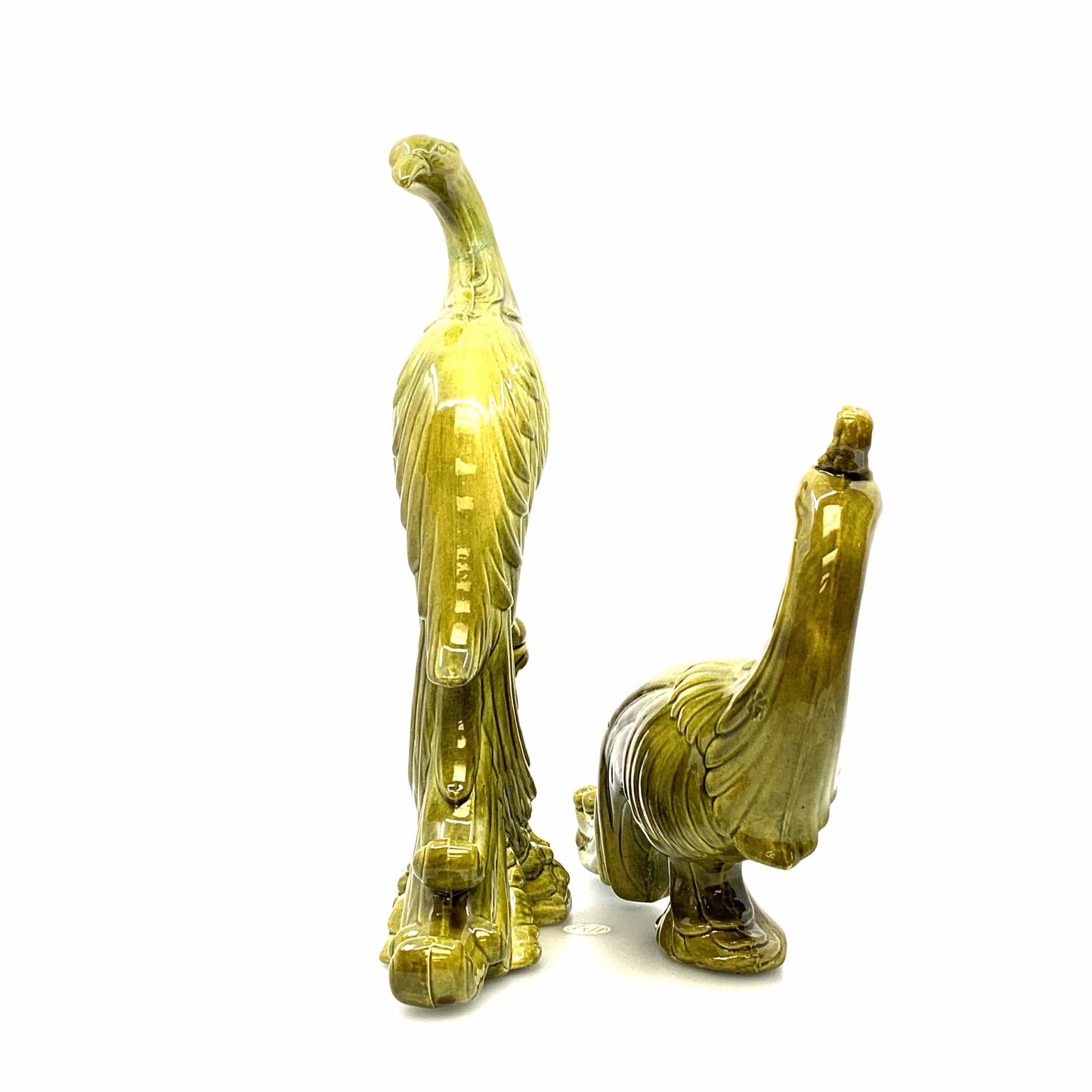 Syroco Hollywood Regency Peacock Figurines Green Porcelain
