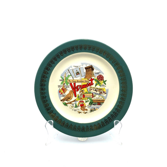 Vintage State Souvenir Plate “Vermont” Collectible, White/Green - 7”