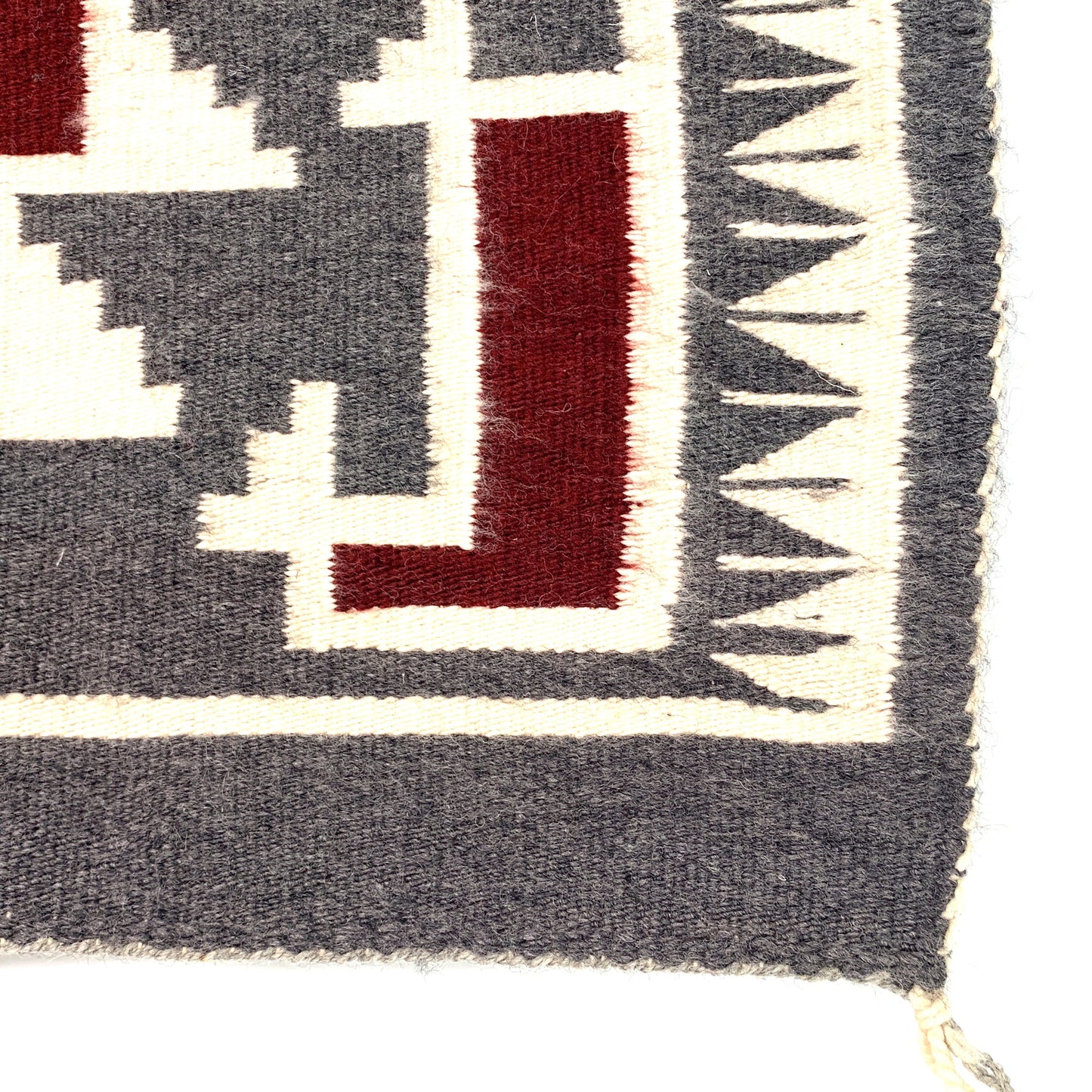 Vintage Navajo Hand-Woven Gray Red Geometric Kilim Rug by Lena Begay 40” x 25”