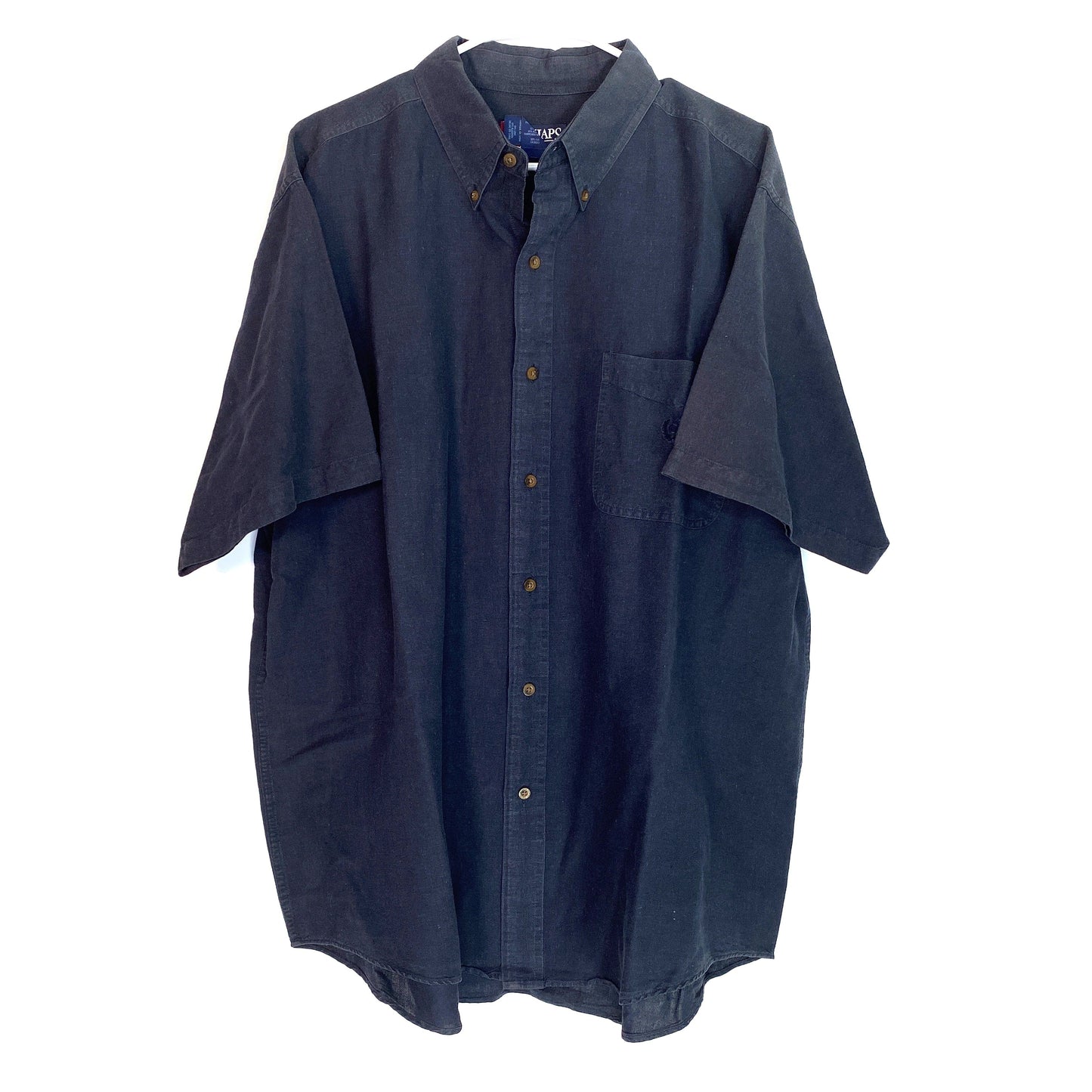 Chaps Ralph Lauren Short Sleeve Button Down Dress Shirt, Dark Blue - Size XL