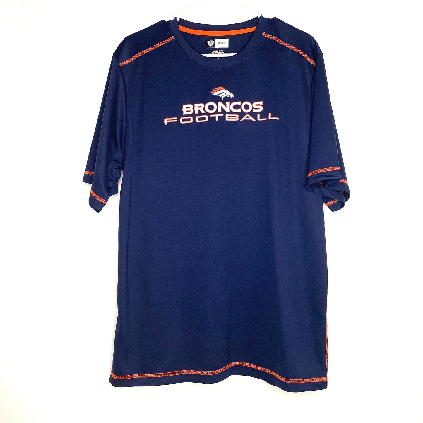 NFL Cover II Mens Size L T-Shirt Blue Football Denver Broncos Crew Neck S/s