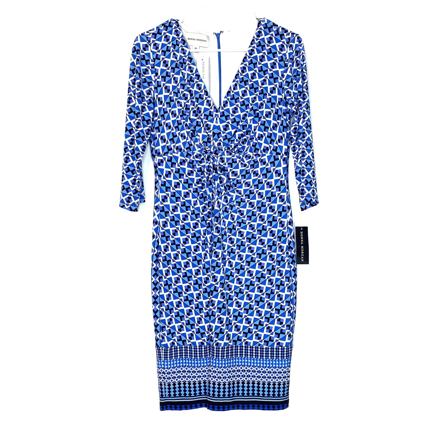 Donna Morgan Women Shift Dress “Masona” Cobalt Blue Size 8P Geometric V Neck NWT