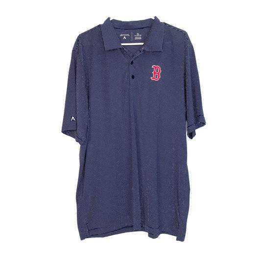 Antigua Mens Size XL Blue White Striped Boston Redsox Golf Polo Shirt