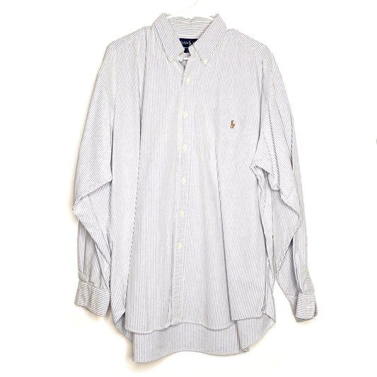 Ralph Lauren Mens Size L Blue White Striped Shirt Button-Up L/s "Big Shirt"